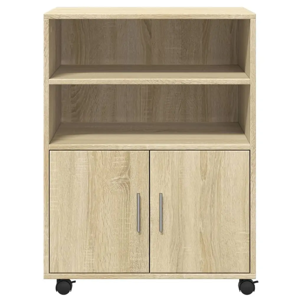 Rolling Cabinet Storage Furniture Shelves Doors 60x48x81cm Brown