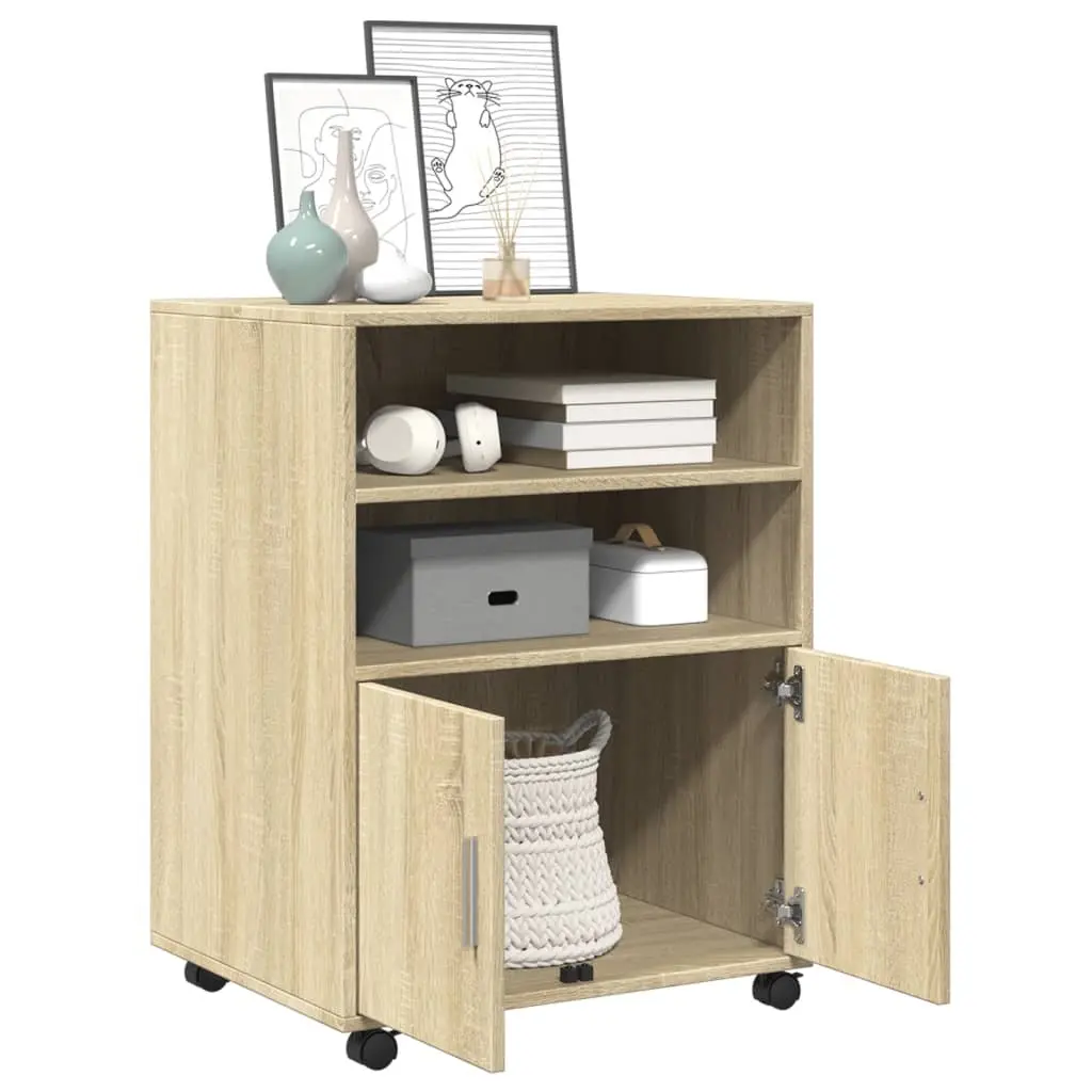 Rolling Cabinet Storage Furniture Shelves Doors 60x48x81cm Brown