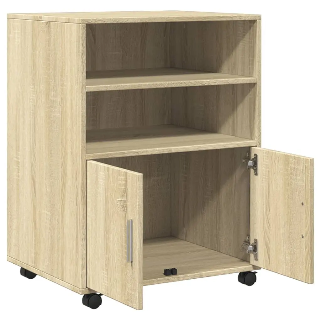 Rolling Cabinet Storage Furniture Shelves Doors 60x48x81cm Brown