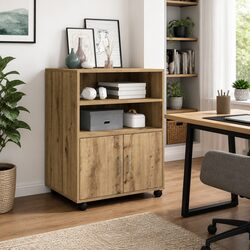 Reliable Brown Rolling Cabinet with Versatile Features