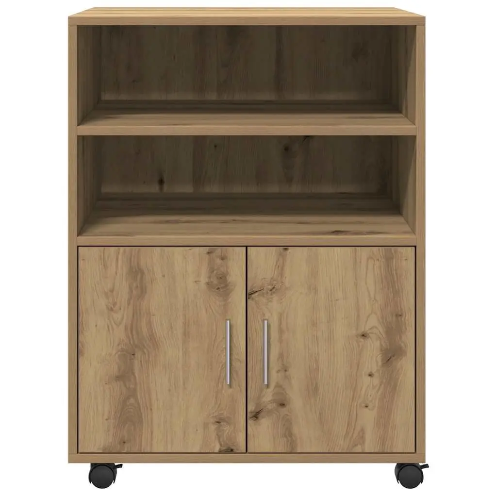 Rolling Cabinet with Shelves and Doors Brown Storage Furniture 60x48x81cm