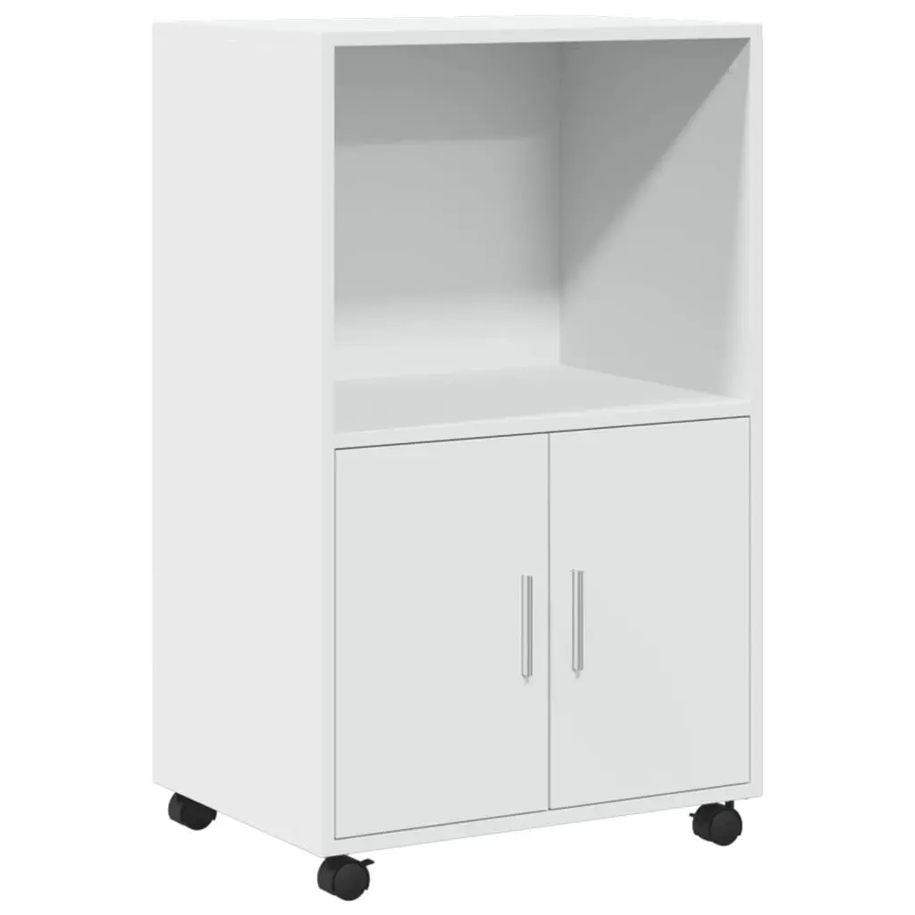 Rolling Cabinet White Storage Furniture with Wheels Shelves Doors Bedroom