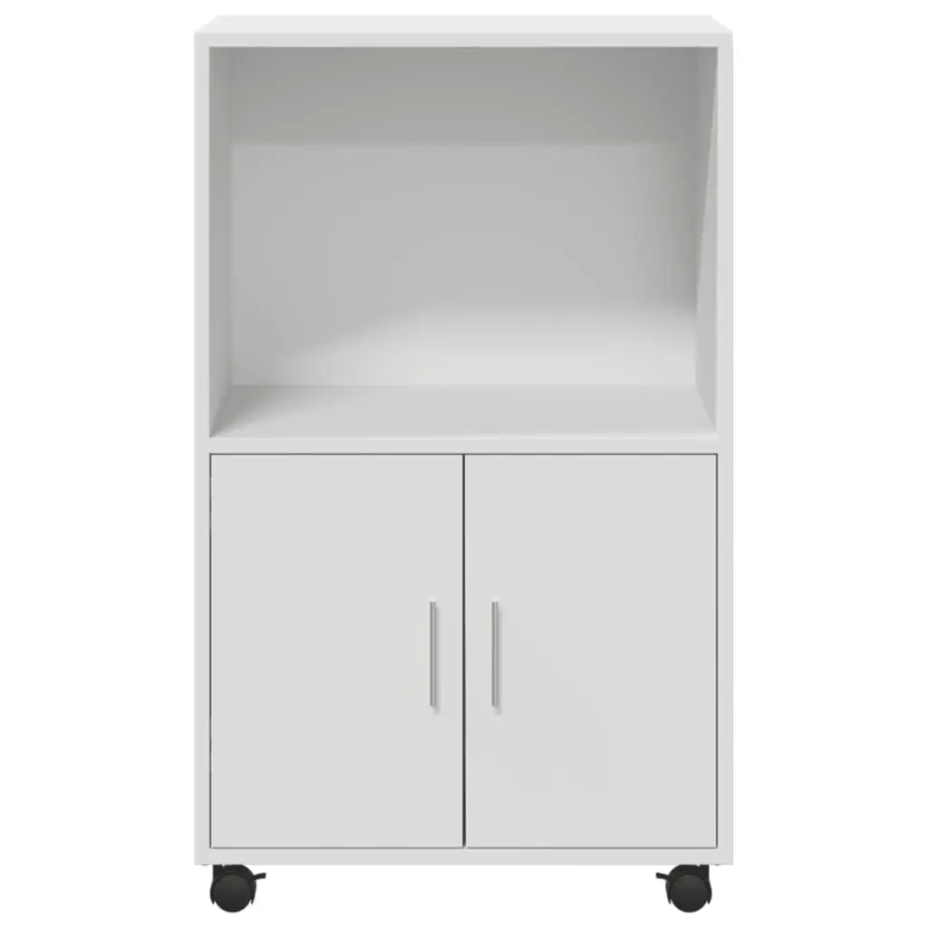 Rolling Cabinet White Storage Furniture with Wheels Shelves Doors Bedroom