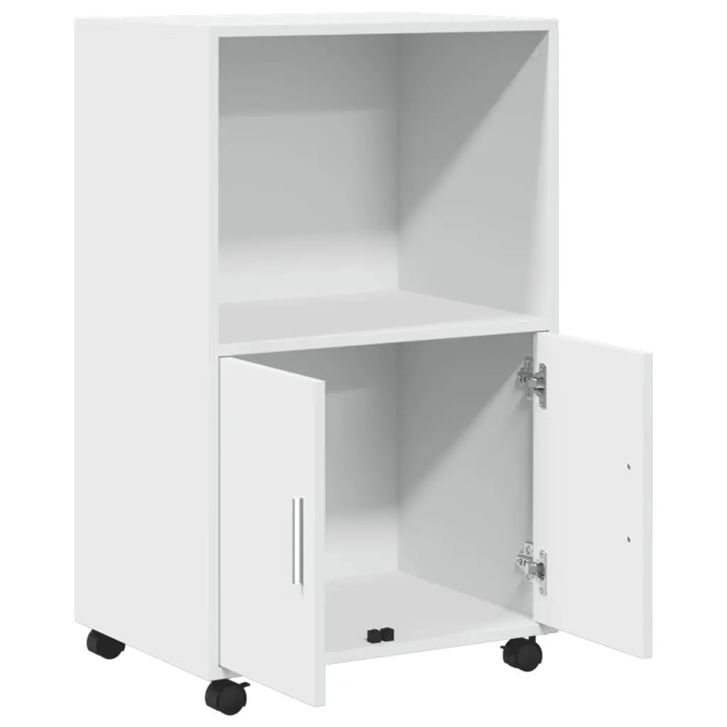 Rolling Cabinet White Storage Furniture with Wheels Shelves Doors Bedroom