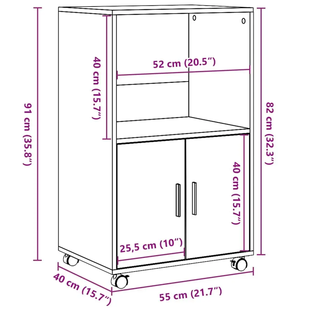 Rolling Cabinet White Storage Furniture with Wheels Shelves Doors Bedroom