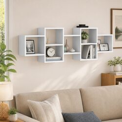 Wall Shelf White Floating Storage Display Organiser Engineered Wood 129x18x42cm