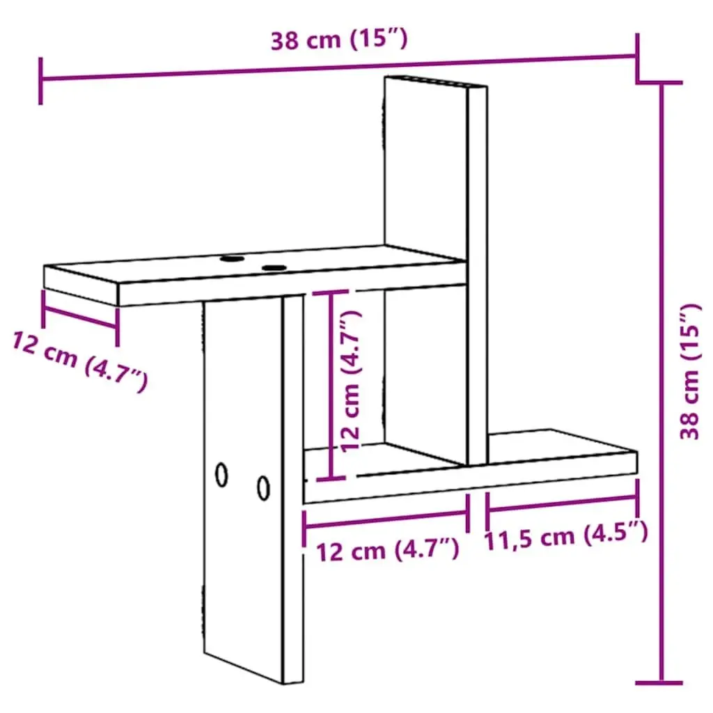 Wall Shelves 2 pcs Brown Floating Storage Display Organiser 38x12x38 cm