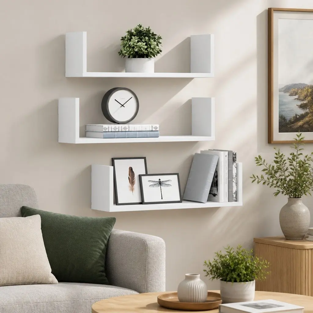 Wall Shelves Floating Storage 58x18x18 cm White 3 Piece Engineered Wood Display