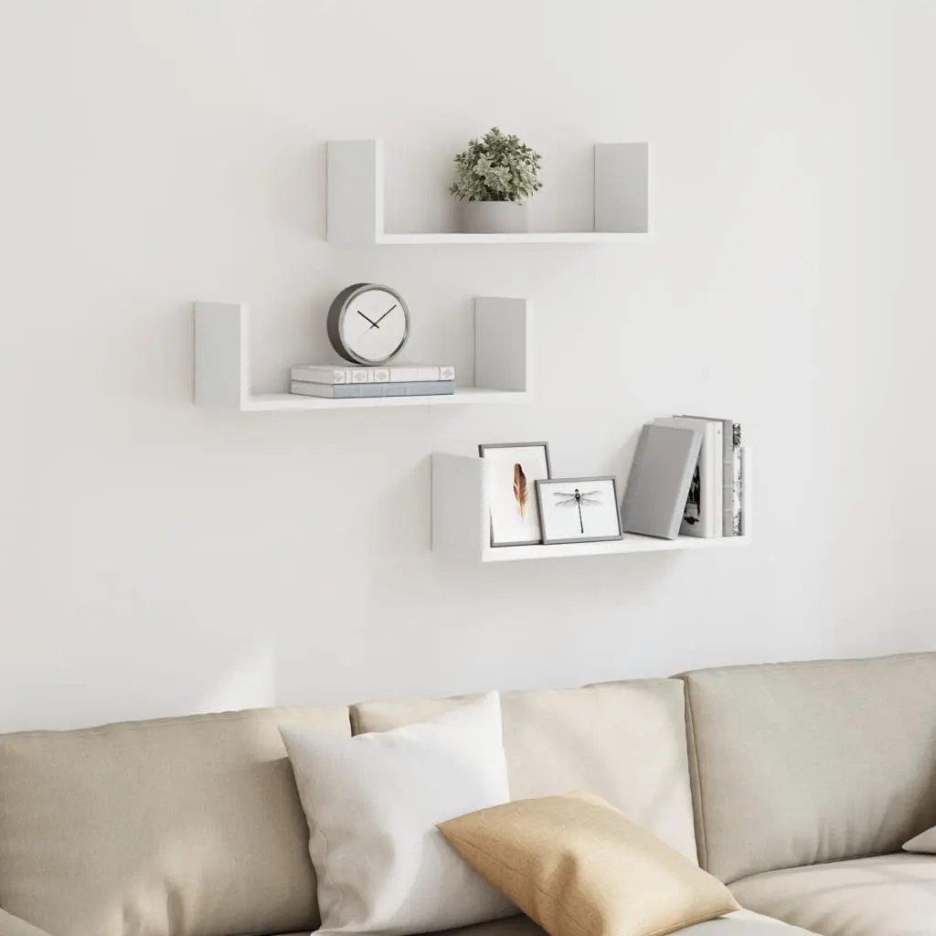 Wall Shelves Floating Storage 58x18x18 cm White 3 Piece Engineered Wood Display