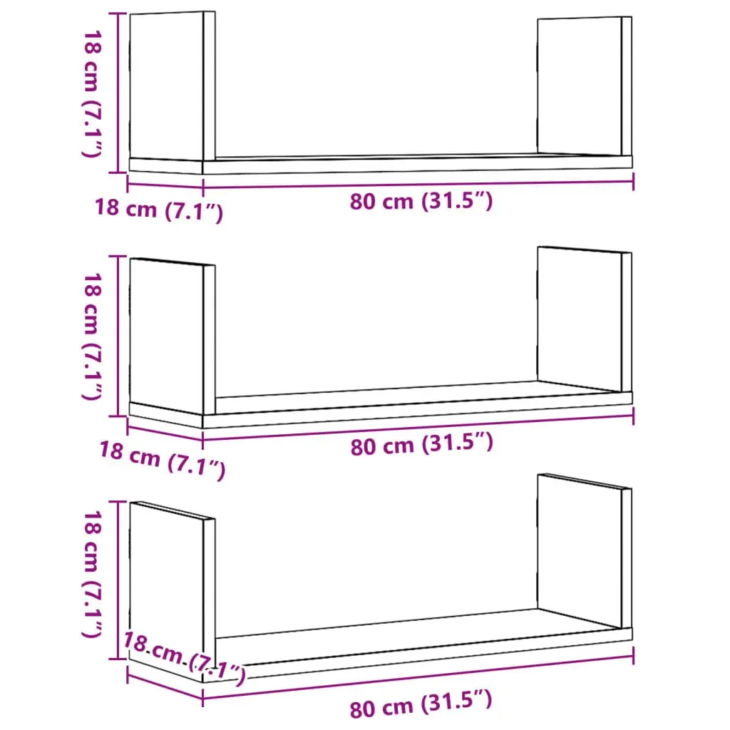 Wall Shelves 3 Pieces Floating Storage Display 80x18x18 cm White