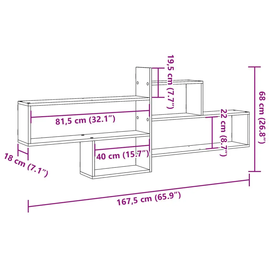 Wall Shelf Storage Organizer 167.5x18x68cm White Engineered Wood