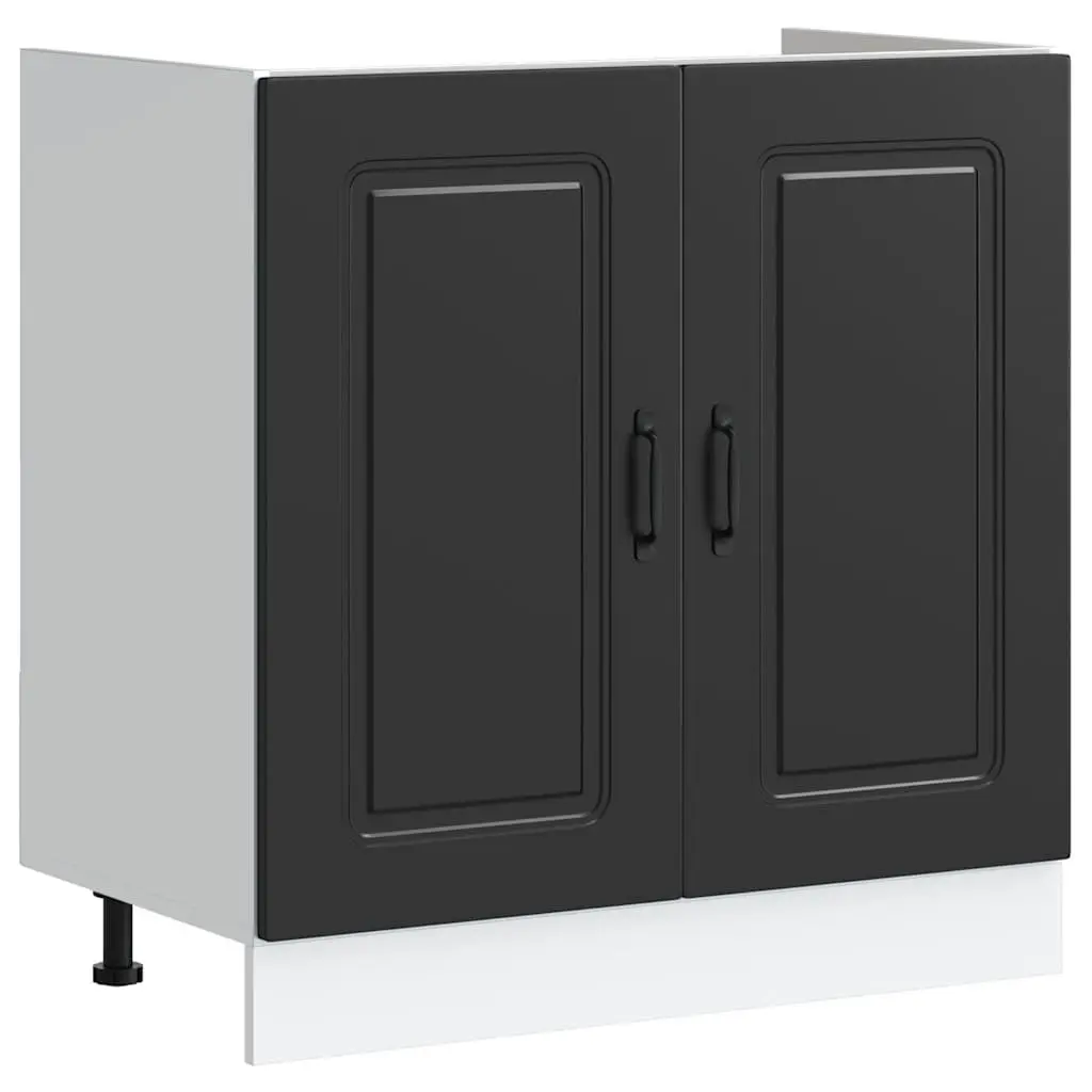 Sink Base Cabinet 80cm Black Kitchen Storage Engineered Wood Adjustable Feet
