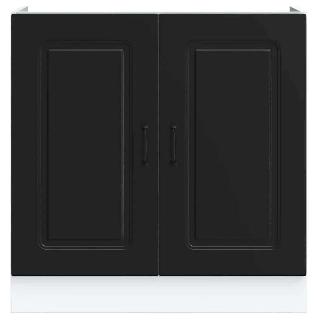 Sink Base Cabinet 80cm Black Kitchen Storage Engineered Wood Adjustable Feet