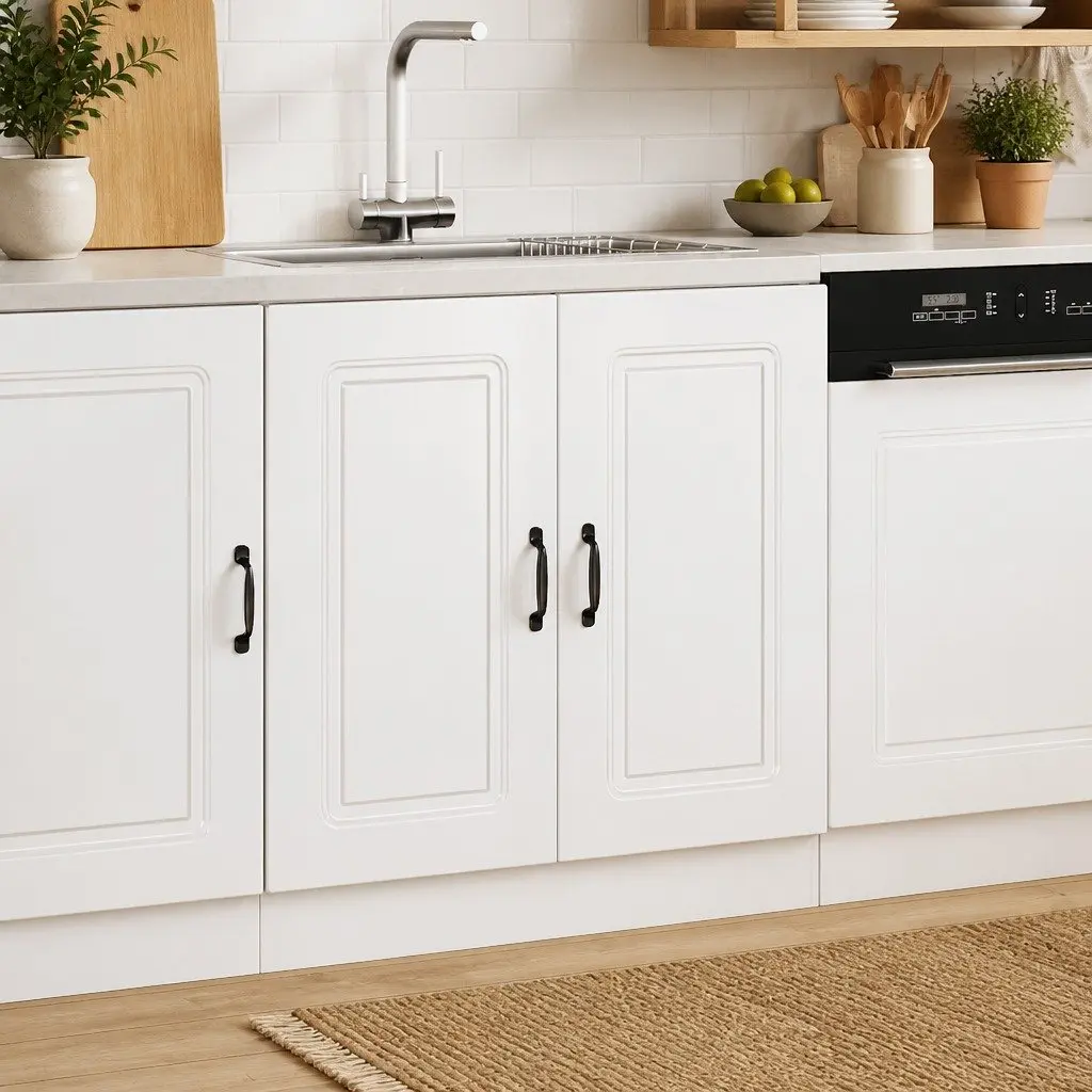 Sink Base Cabinet Kitchen Storage Unit White High Gloss Engineered Wood 80W x 46D x 81.5H cm