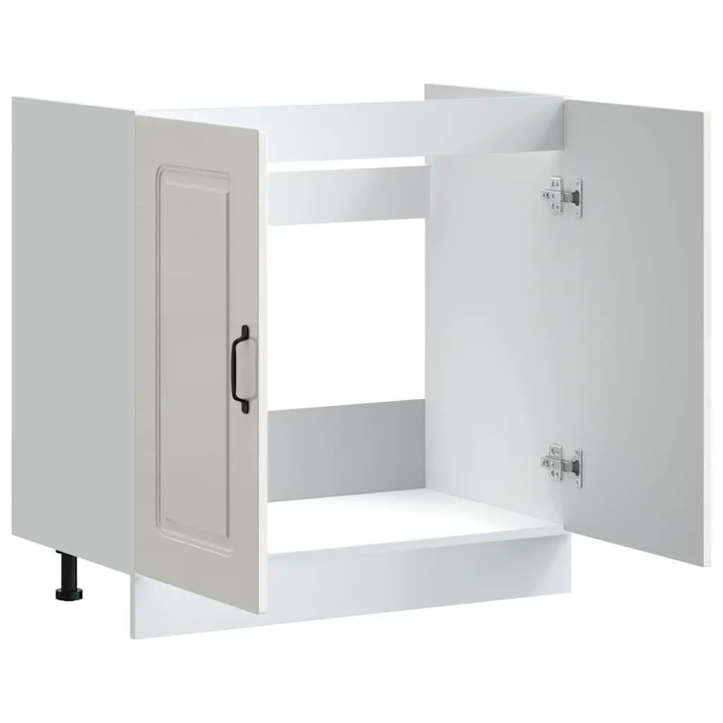 Sink Base Cabinet Kitchen Storage Unit White High Gloss Engineered Wood 80W x 46D x 81.5H cm