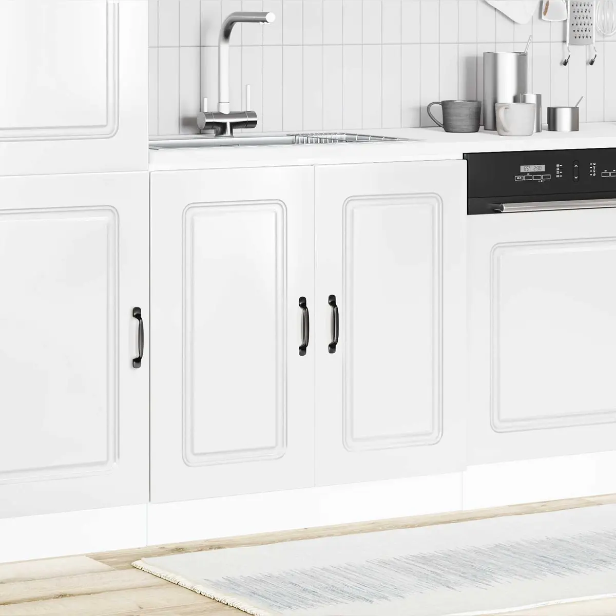 Sink Base Cabinet Kitchen Storage Unit White High Gloss Engineered Wood 80W x 46D x 81.5H cm