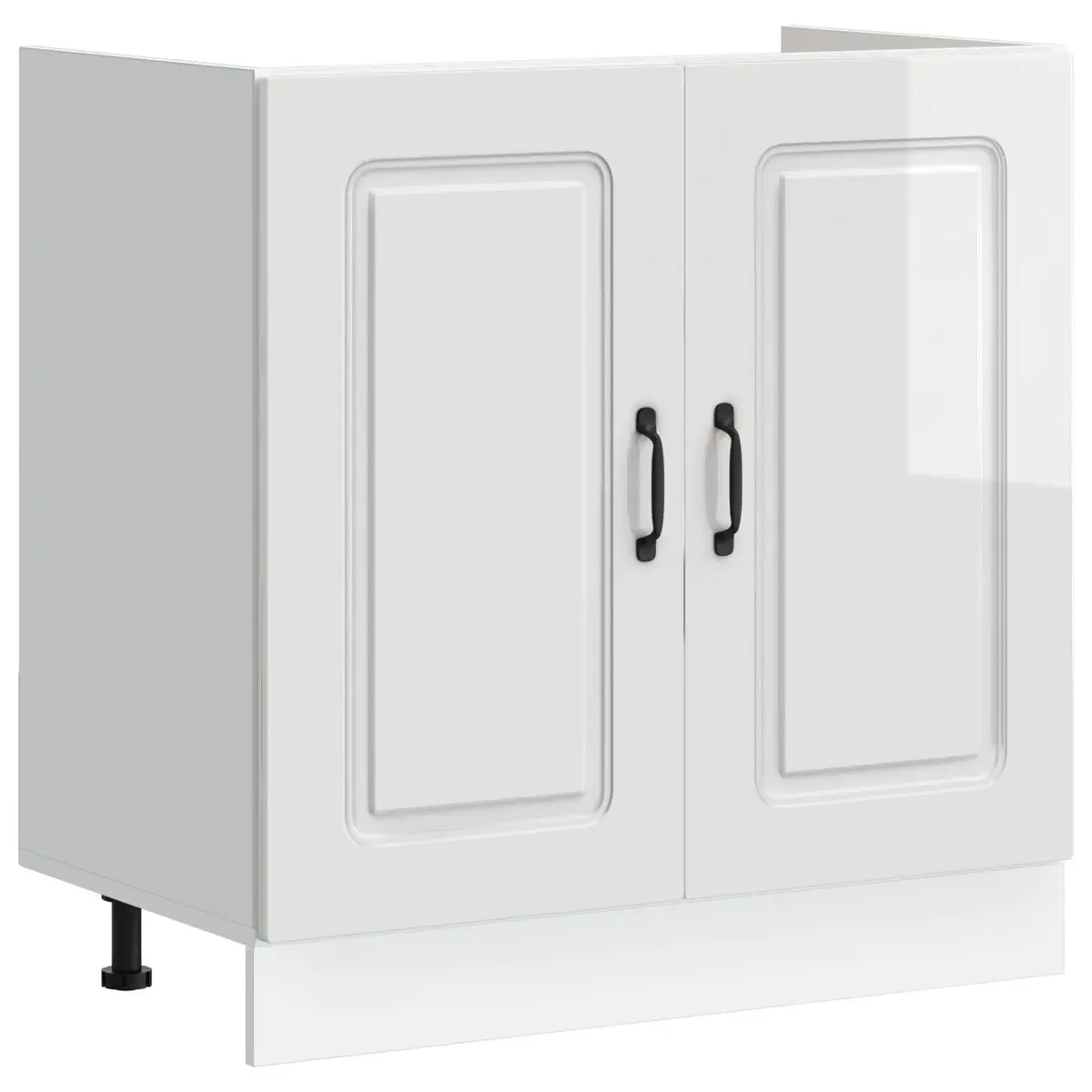 Sink Base Cabinet Kitchen Storage Unit White High Gloss Engineered Wood 80W x 46D x 81.5H cm