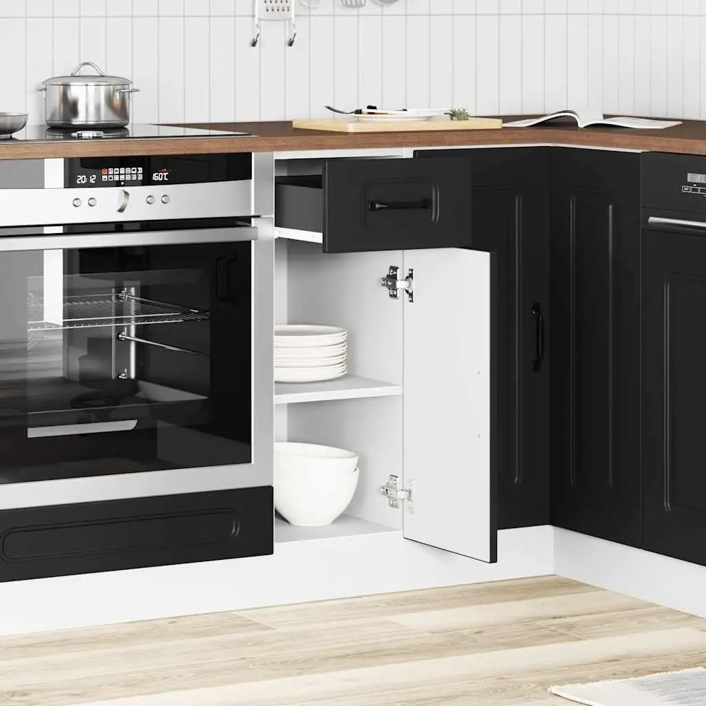 Kitchen Base Cabinet Storage Cupboard Black Engineered Wood Adjustable Feet Door