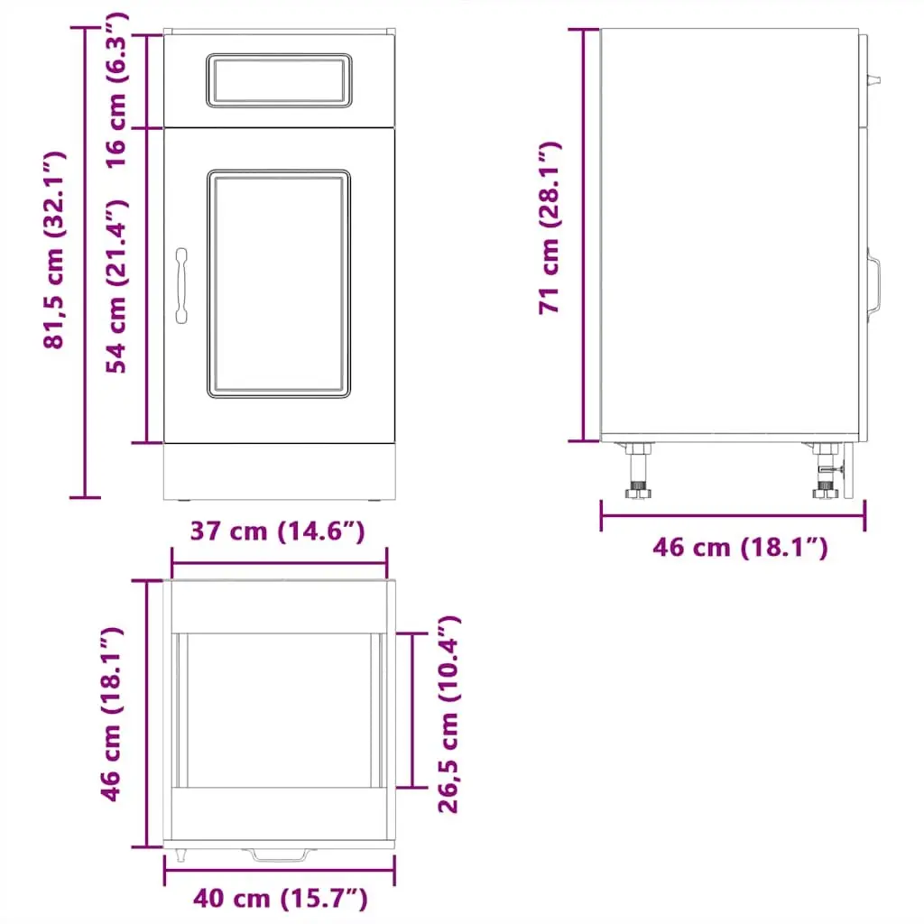 Kitchen Base Cabinet White High Gloss Engineered Wood Storage Cupboard Door
