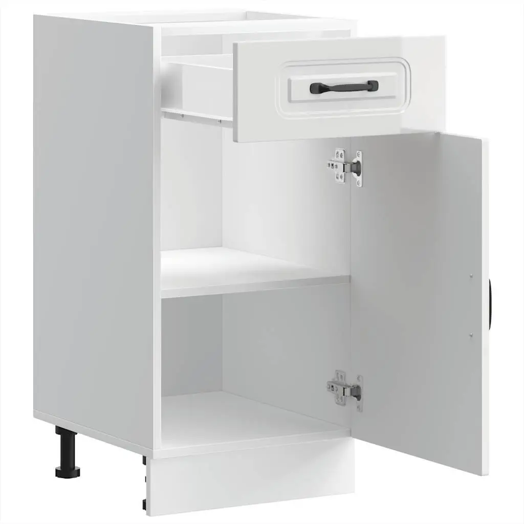 Kitchen Base Cabinet White High Gloss Engineered Wood Storage Cupboard Door