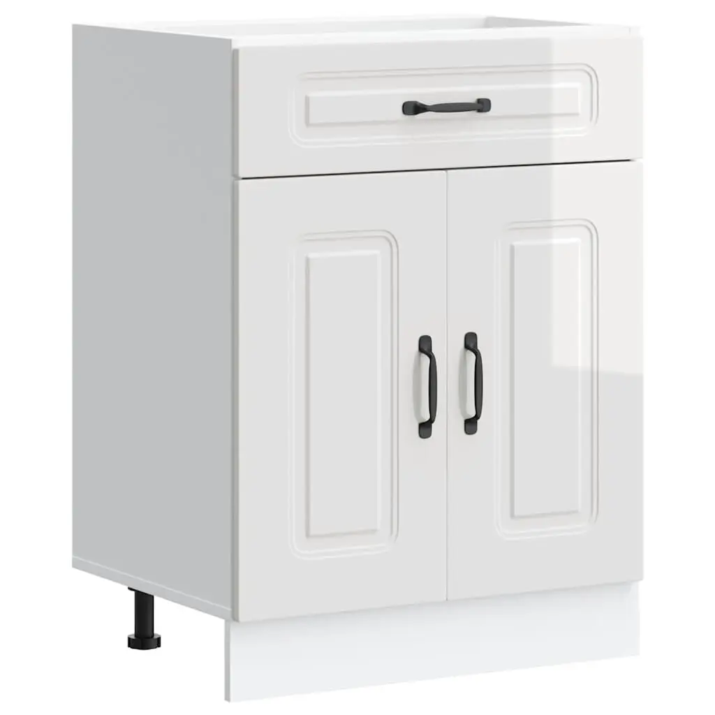 Kitchen Base Cabinet White High Gloss Engineered Wood Storage Cupboard Door