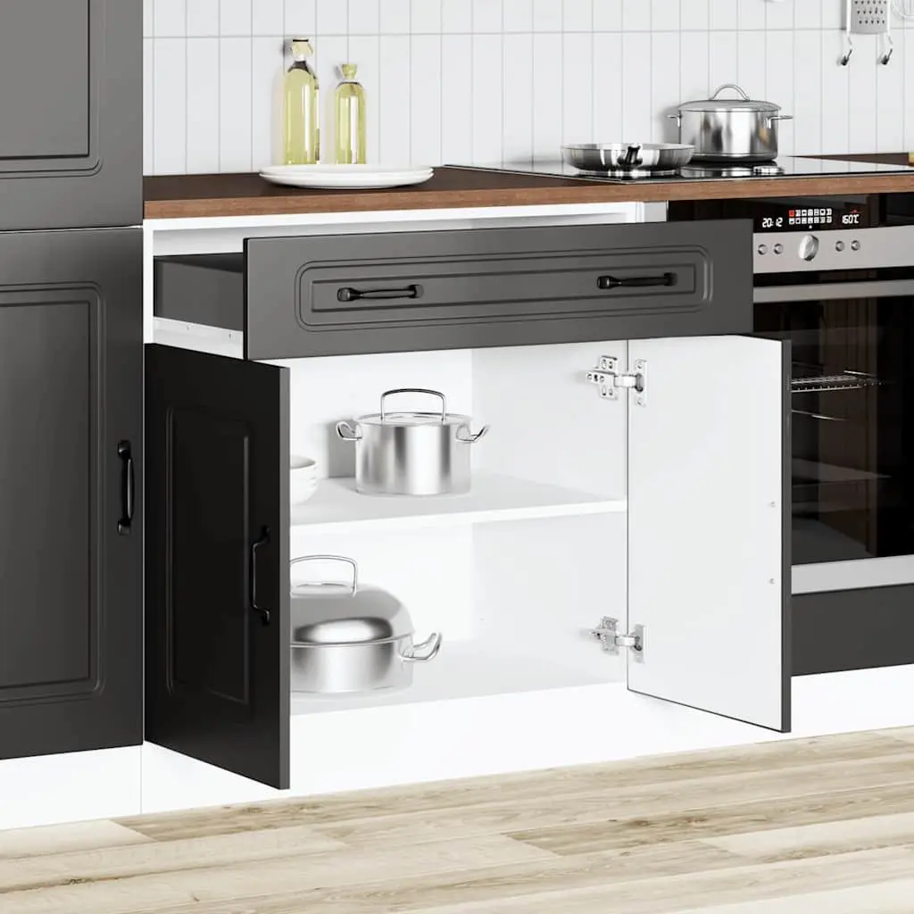 Kitchen Base Cabinet Black Engineered Wood Storage Cupboard with Adjustable Feet