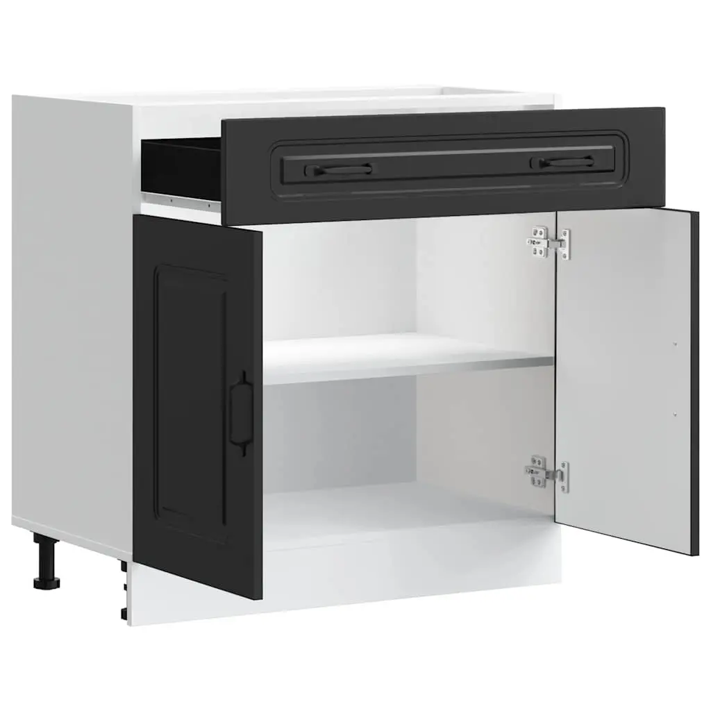 Kitchen Base Cabinet Black Engineered Wood Storage Cupboard with Adjustable Feet