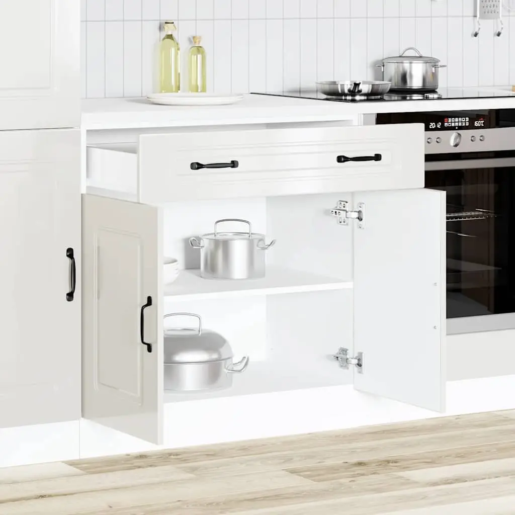 Kitchen Base Cabinet Storage Cupboard White High Gloss Engineered Wood