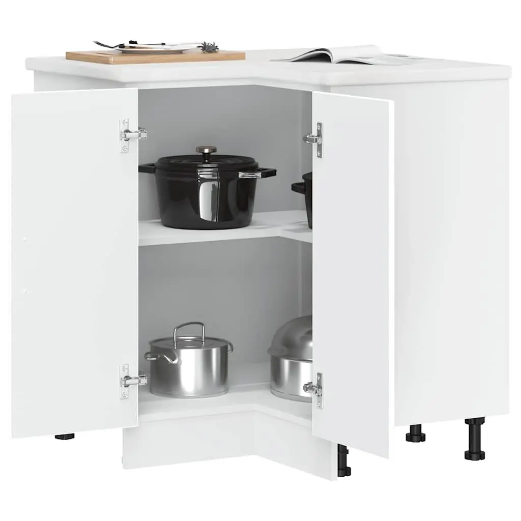 Kitchen Corner Base Cabinet White Engineered Wood Storage Cupboard Doors
