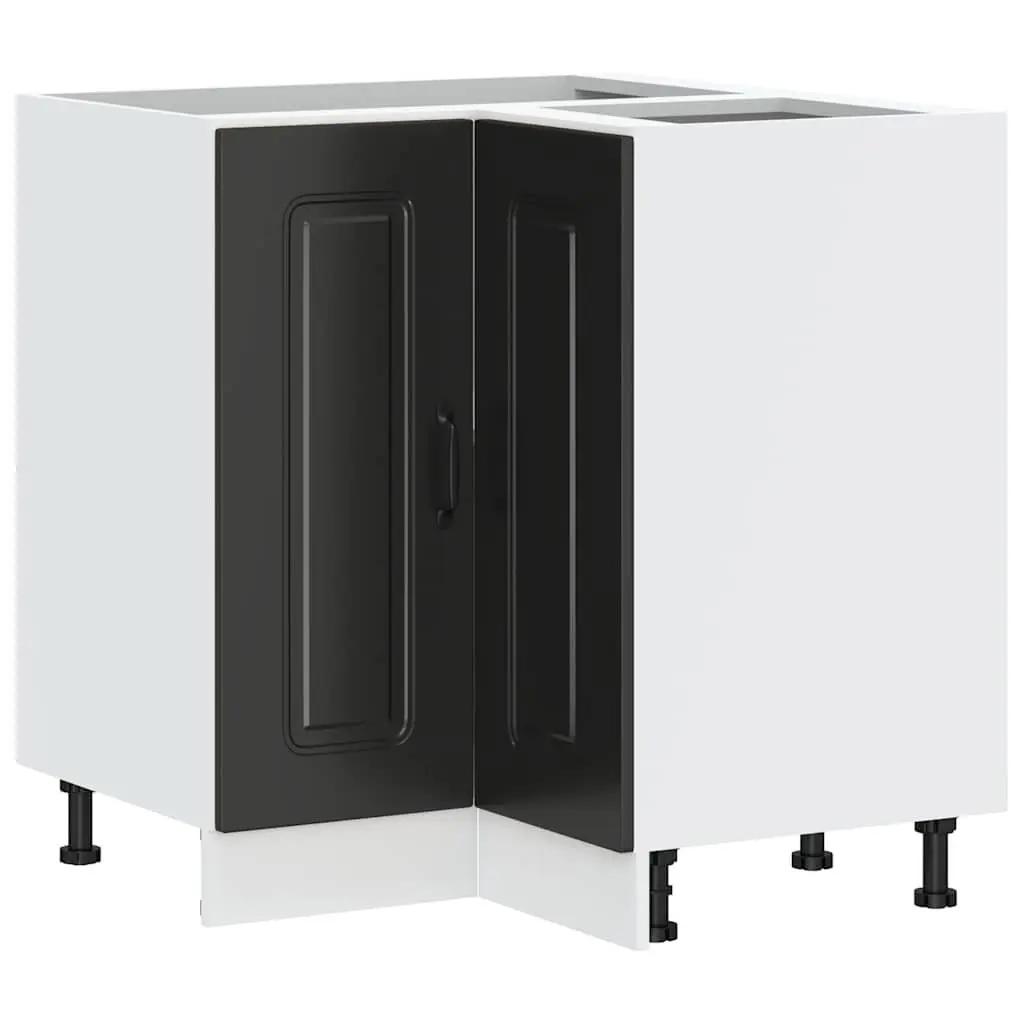 Kitchen Corner Base Cabinet Black Engineered Wood Storage Cupboard