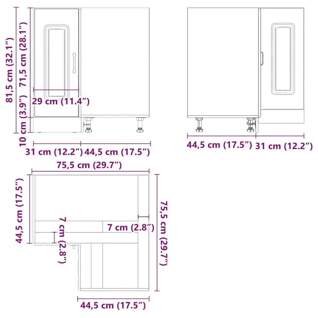 Kitchen Corner Base Cabinet Black Engineered Wood Storage Cupboard