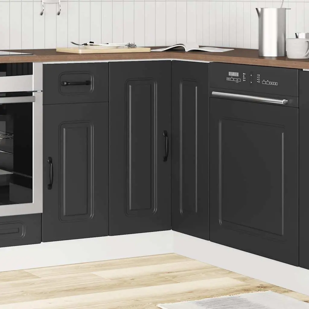 Kitchen Corner Base Cabinet Black Engineered Wood Storage Cupboard
