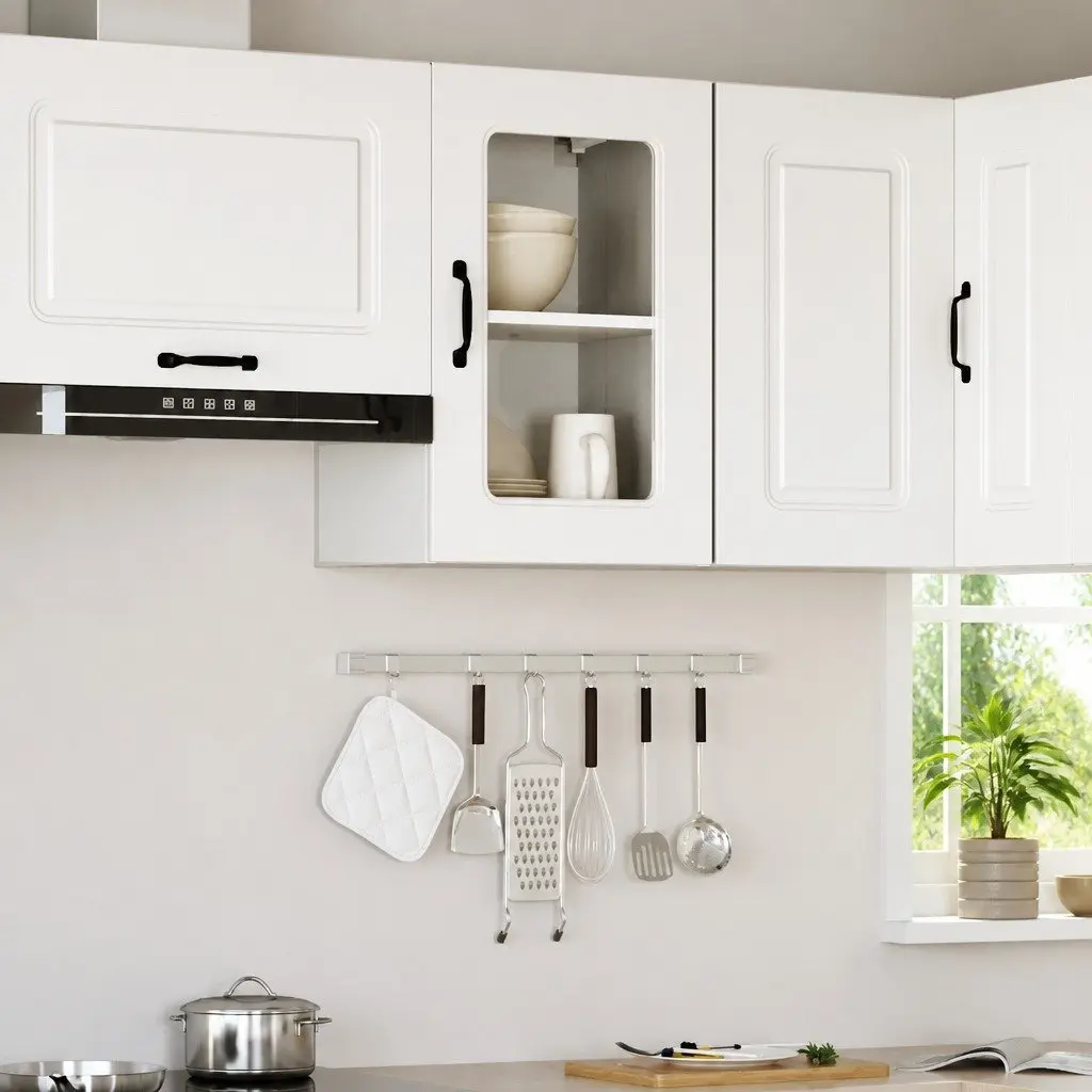 Kitchen Wall Cabinet Glass Door White Engineered Wood Storage Organizer