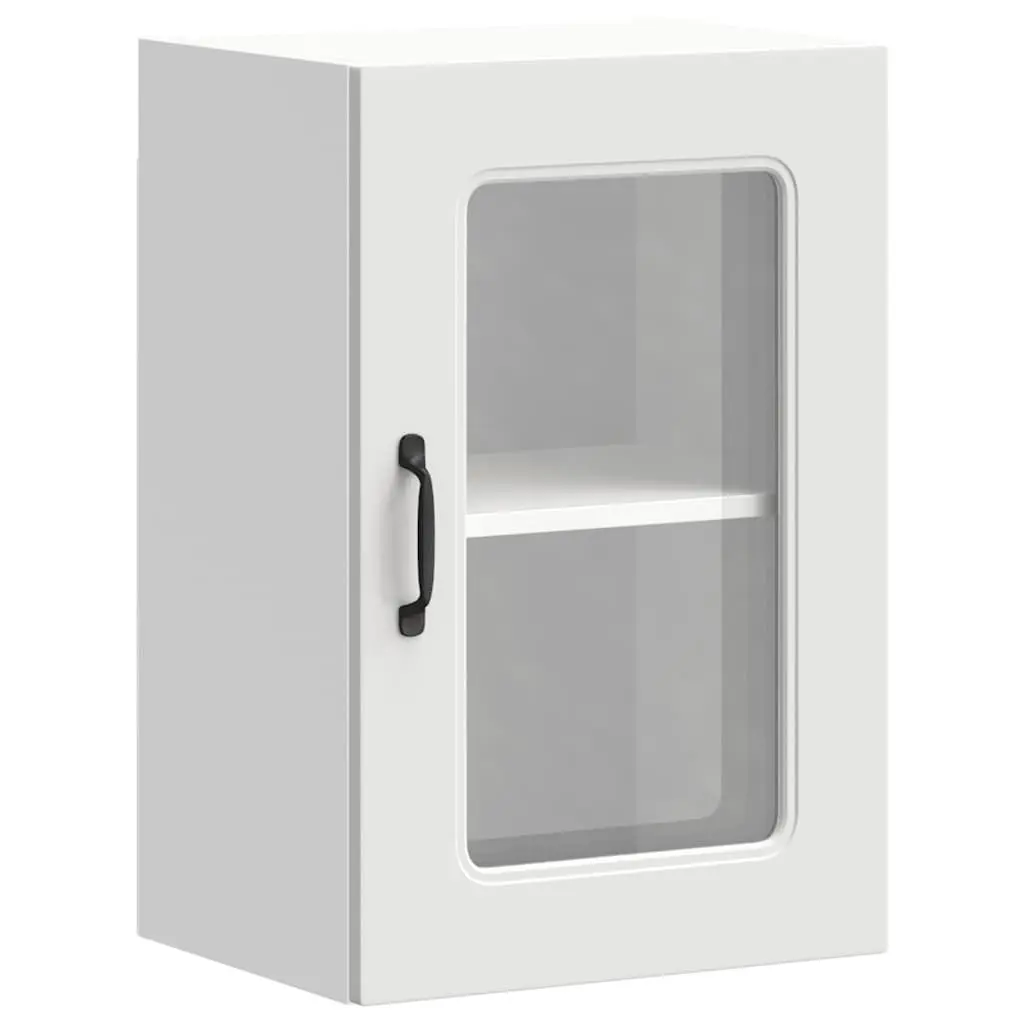 Kitchen Wall Cabinet Glass Door White Engineered Wood Storage Organizer