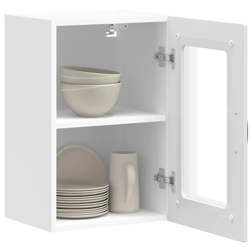Kitchen Wall Cabinet Glass Door White Engineered Wood Storage Organizer