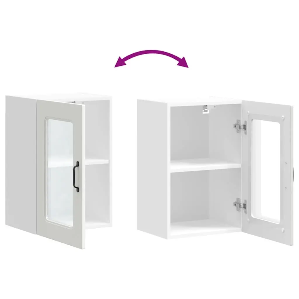Kitchen Wall Cabinet Glass Door White Engineered Wood Storage Organizer