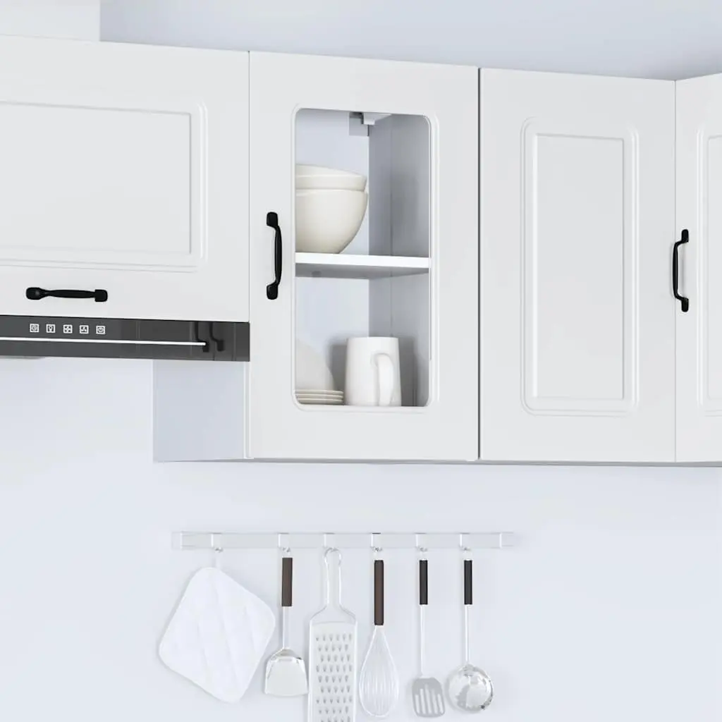 Kitchen Wall Cabinet Glass Door White Engineered Wood Storage Organizer