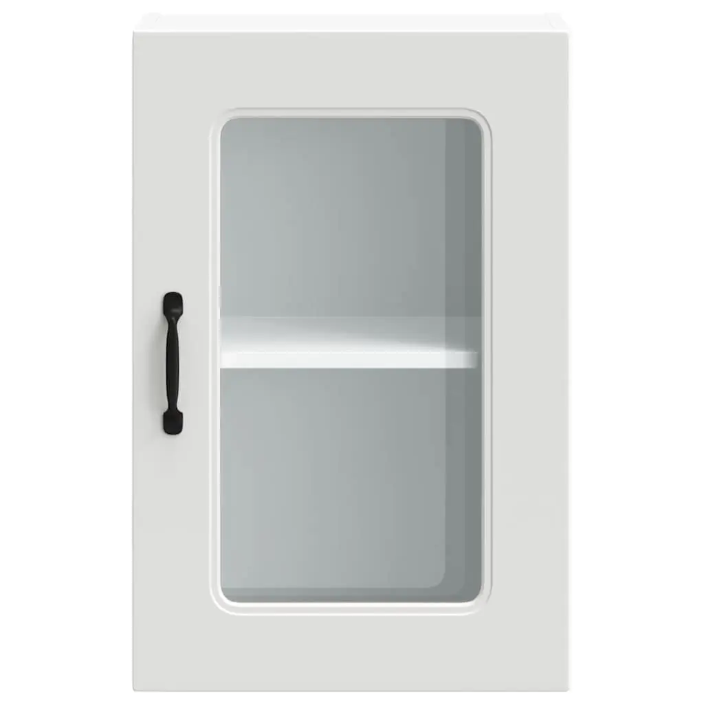Kitchen Wall Cabinet Glass Door White Engineered Wood Storage Organizer