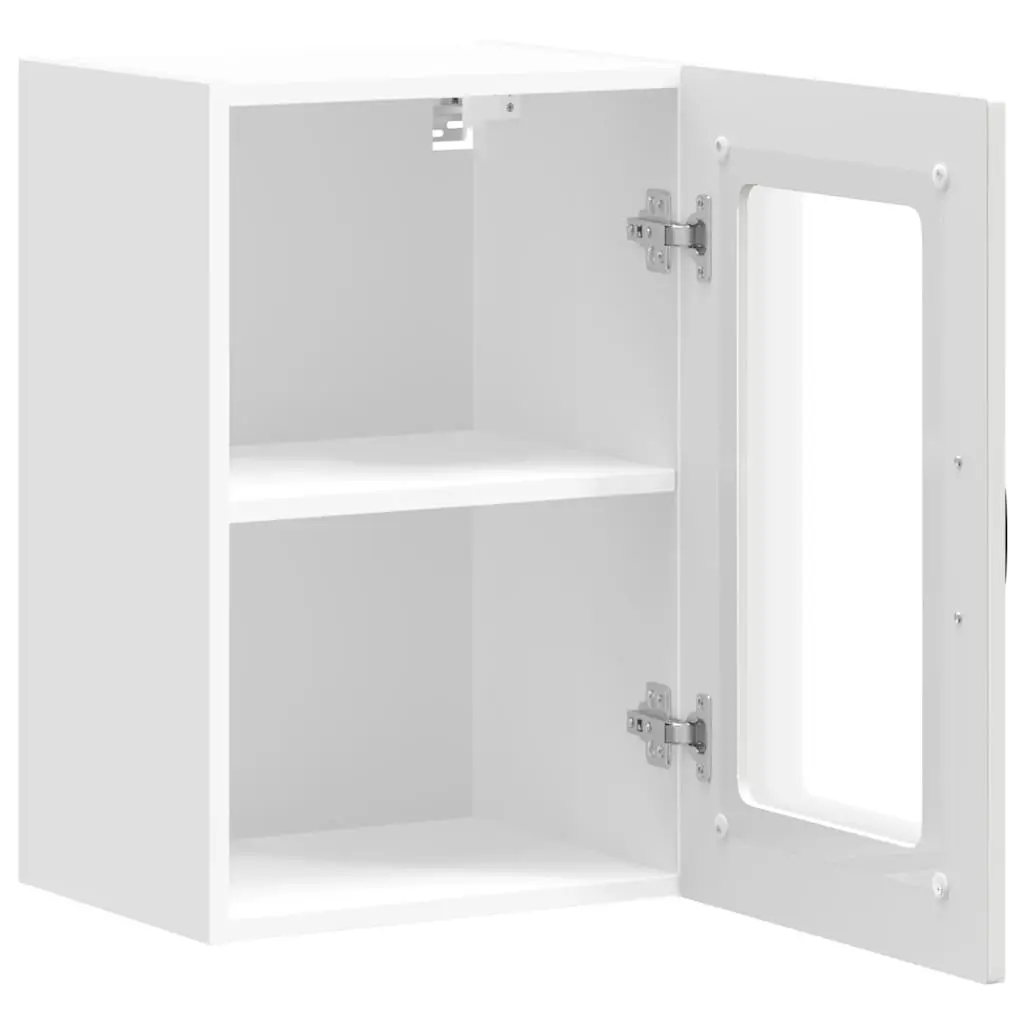 Kitchen Wall Cabinet Glass Door White Engineered Wood Storage Organizer