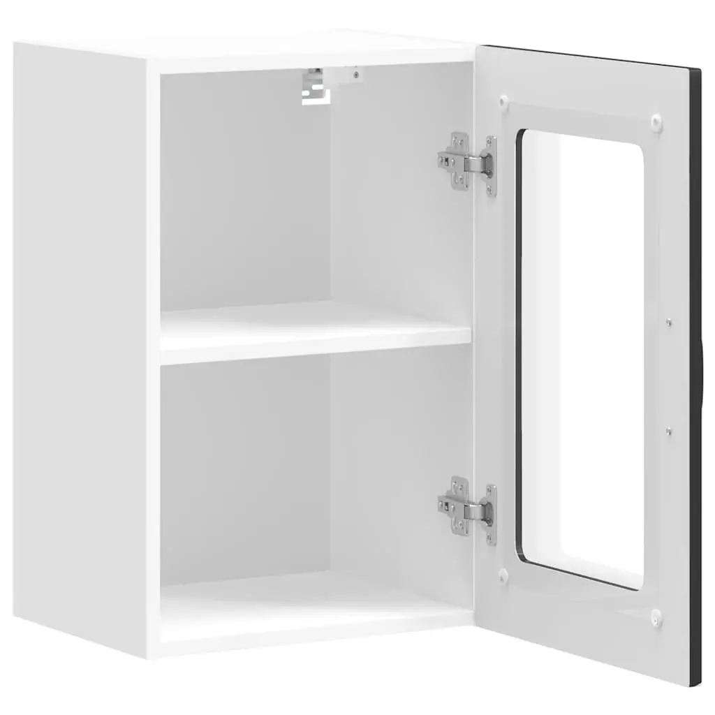 Kitchen Wall Cabinet Glass Door Storage Black Engineered Wood Organizer