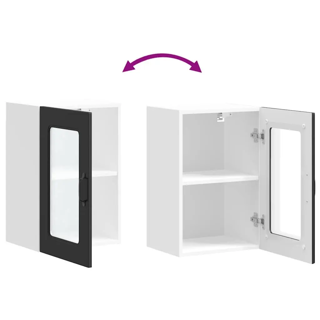 Kitchen Wall Cabinet Glass Door Storage Black Engineered Wood Organizer