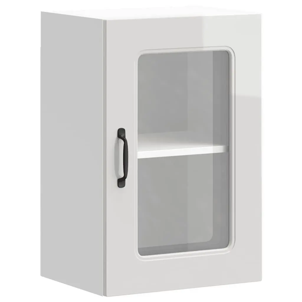 Kitchen Wall Cabinet Glass Door White High Gloss Engineered Wood Storage