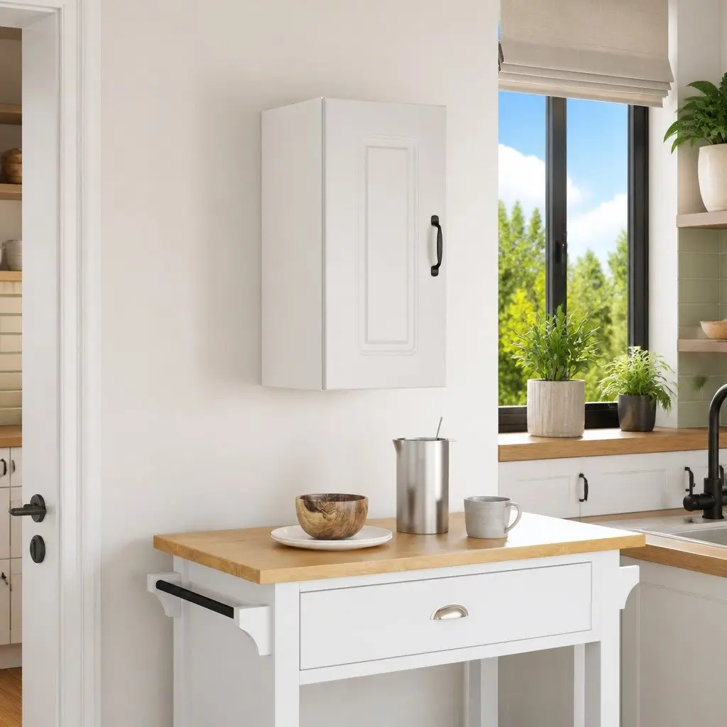 Kitchen Wall Cabinet Storage White Engineered Wood Cupboard