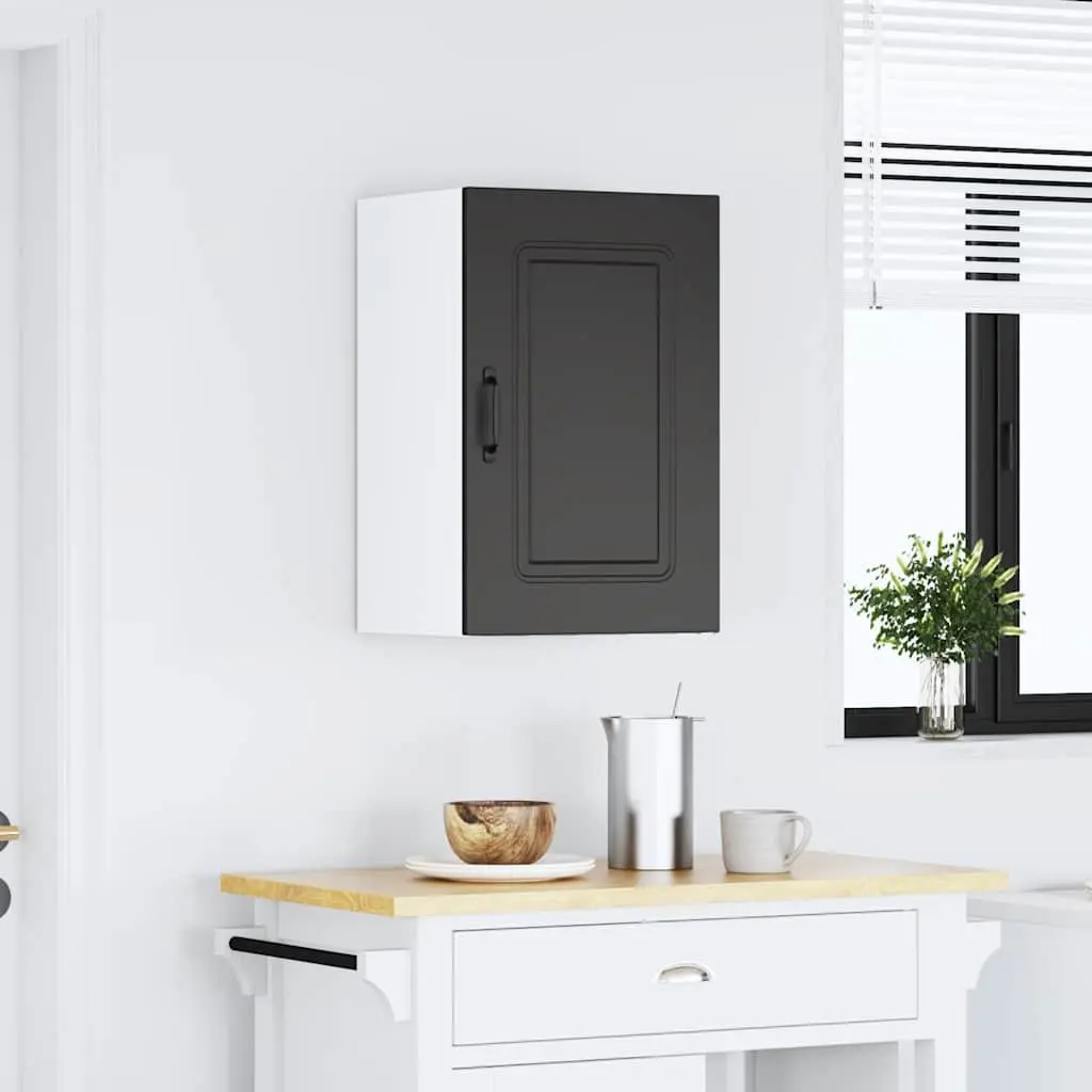 Kitchen Wall Cabinet Black Engineered Wood Storage Cupboard Organiser Unit