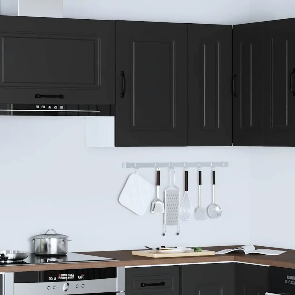 Kitchen Wall Cabinet Black Engineered Wood Storage Cupboard Organiser Unit