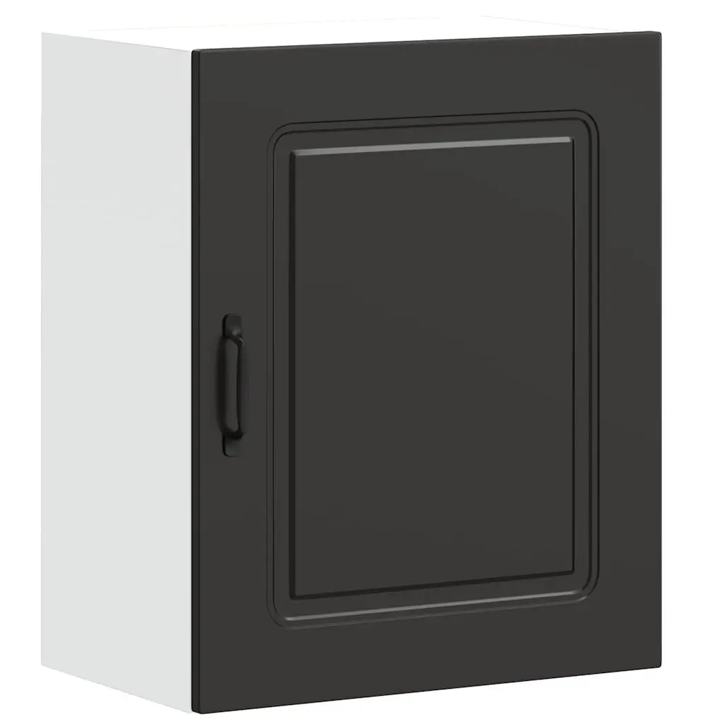 Kitchen Wall Cabinet Black Engineered Wood Storage Cupboard Doors Organiser
