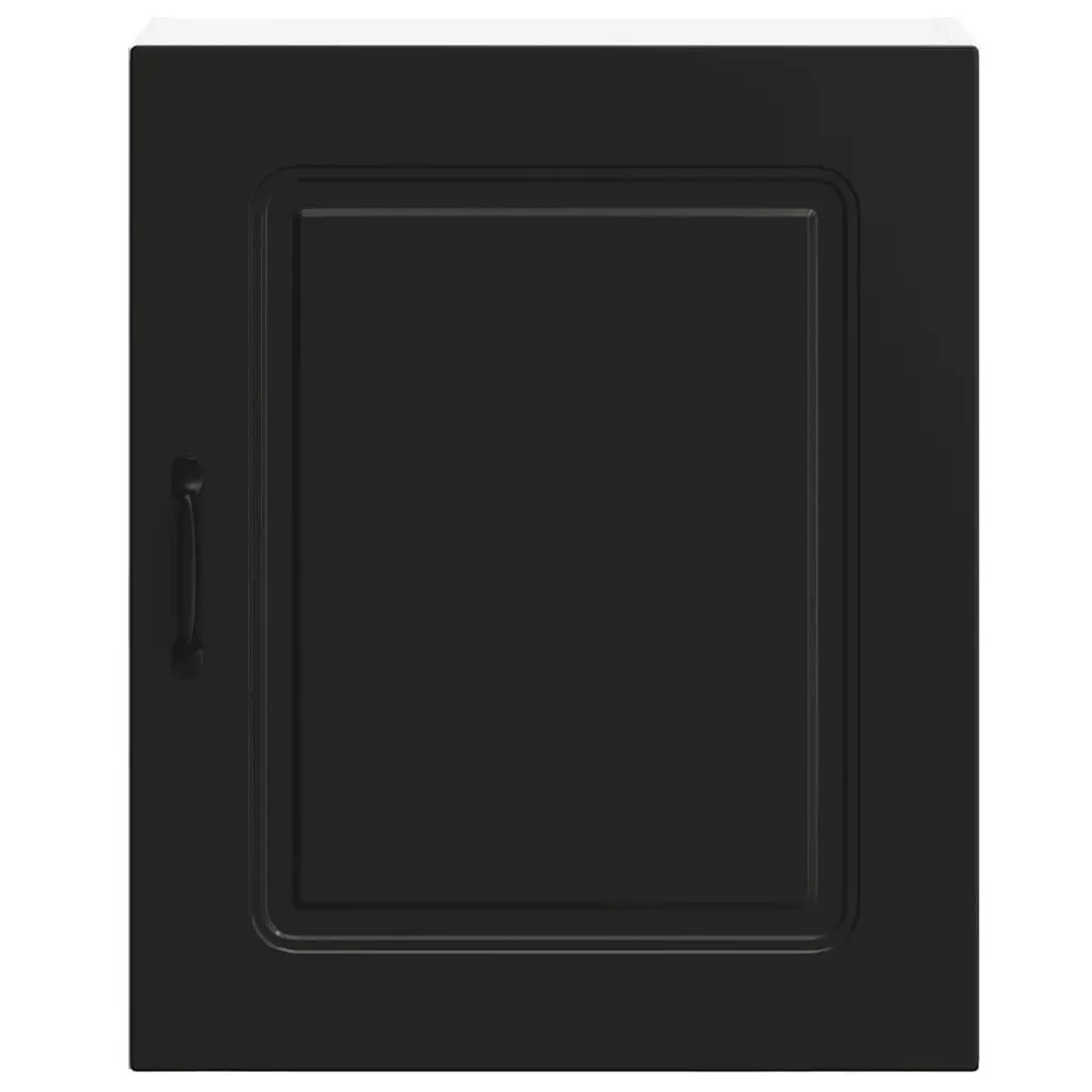 Kitchen Wall Cabinet Black Engineered Wood Storage Cupboard Doors Organiser