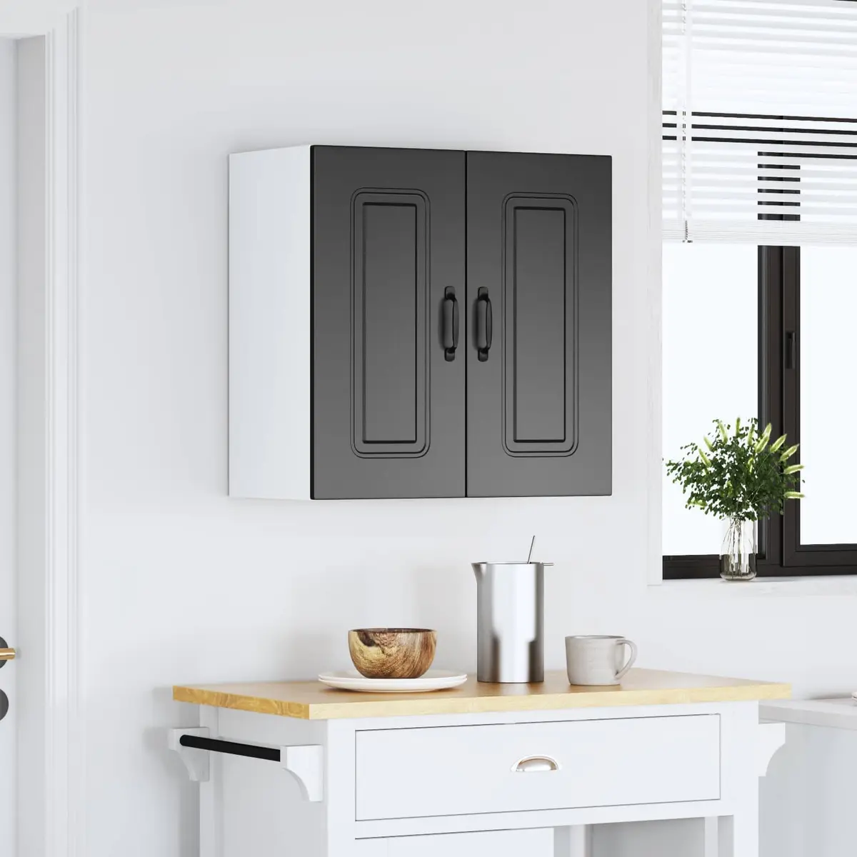 Kitchen Wall Cabinet Black Storage Cupboard Engineered Wood Bedroom Hallway