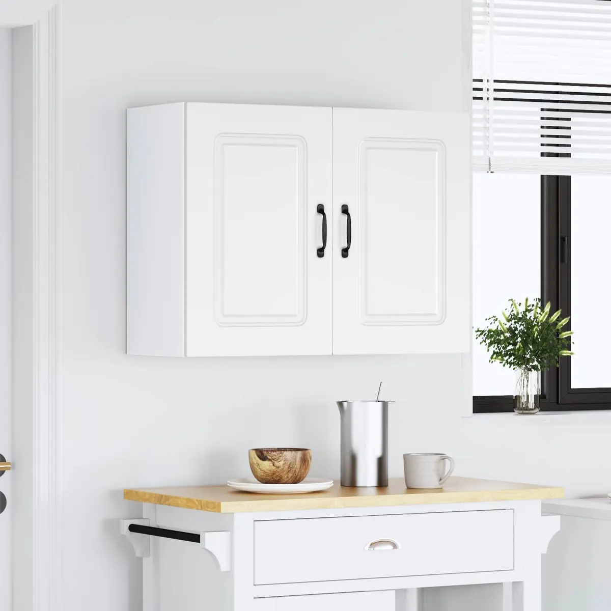 White Engineered Wood Kitchen Storage Cupboard Wall Cabinet Organiser