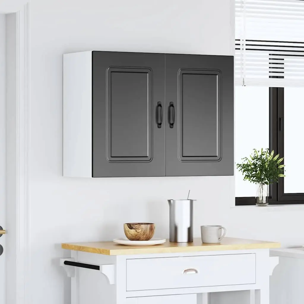 Kitchen Wall Cabinet Storage Organizer Black Engineered Wood